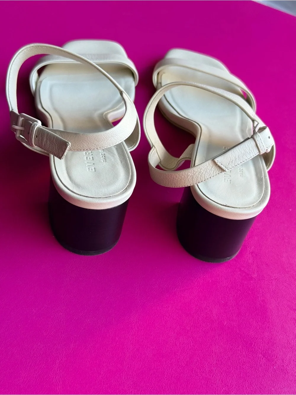 Everlane Double Strap Block Heel Sandal Size 6.5 Bone/Cream Leather Minimalist
